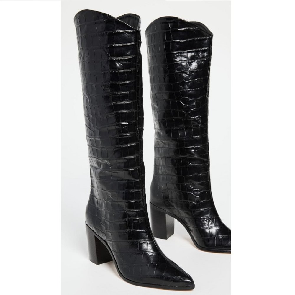 SCHUTZ Analeah Croc-Embossed Patent Leather
Knee-High Black Boots Sz 7 NIB